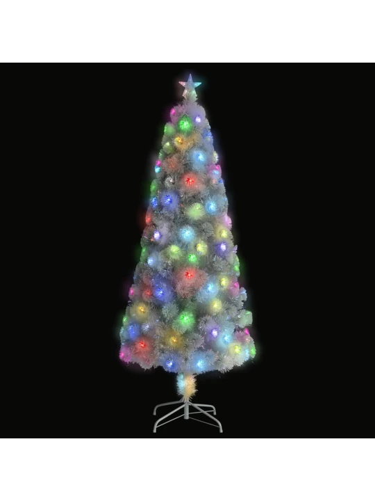 Vánoční stromek s LED osvětlením bílý 210 cm optické vlákno