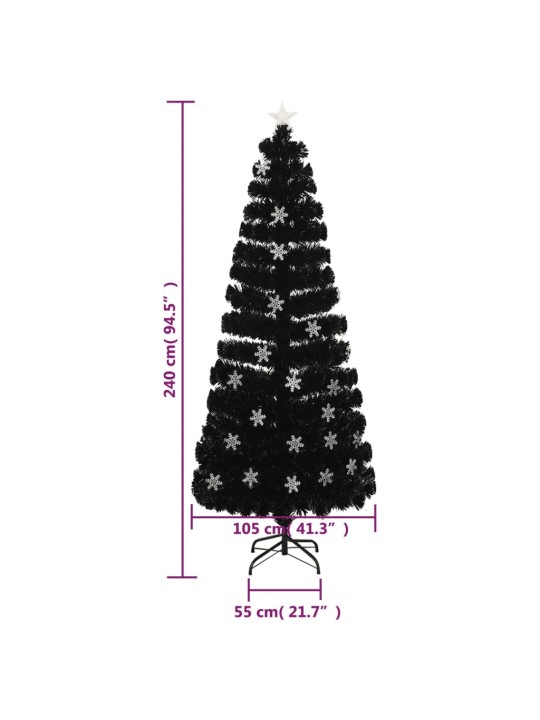 Vánoční strom s led vločkami černý 240 cm optické vlákno