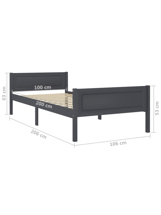 Rám postele masivní borové dřevo šedý 100 x 200 cm