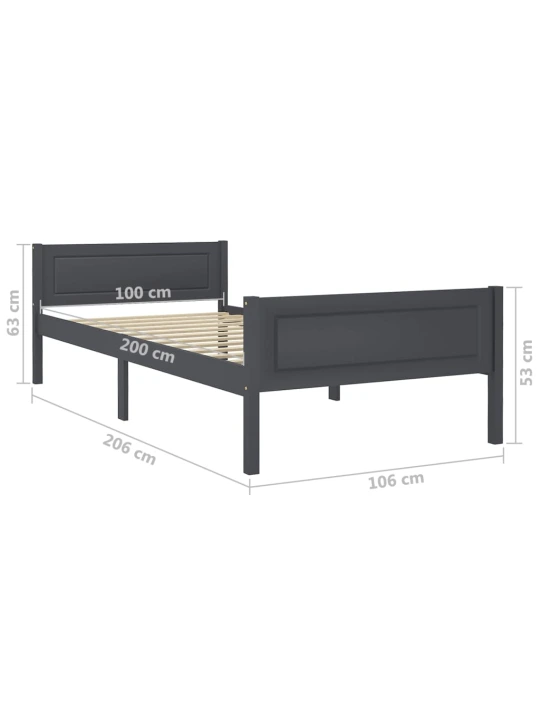Rám postele masivní borové dřevo šedý 100 x 200 cm