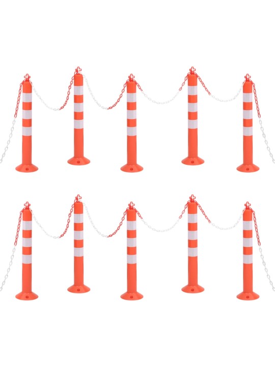Zahrazovací sloupky k řízení dopravy 10 ks s řetězem 75 cm PE