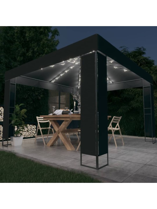 Altán dvojitá stříška a světelné LED řetězy 3 x 3 m antracitový