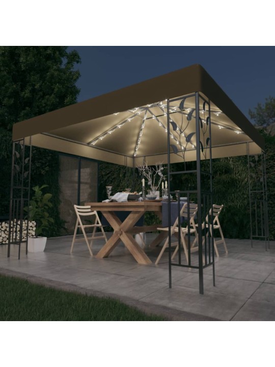 Altán se světelnými LED řetězy 3 x 3 m taupe