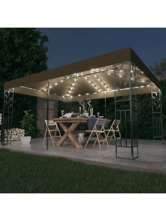 Altán s dvojitou stříškou a světelnými LED řetězy 3 x 4 m taupe