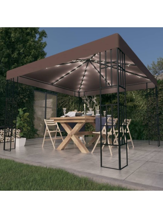 Altán se světelnými LED řetězy 3 x 3 m taupe