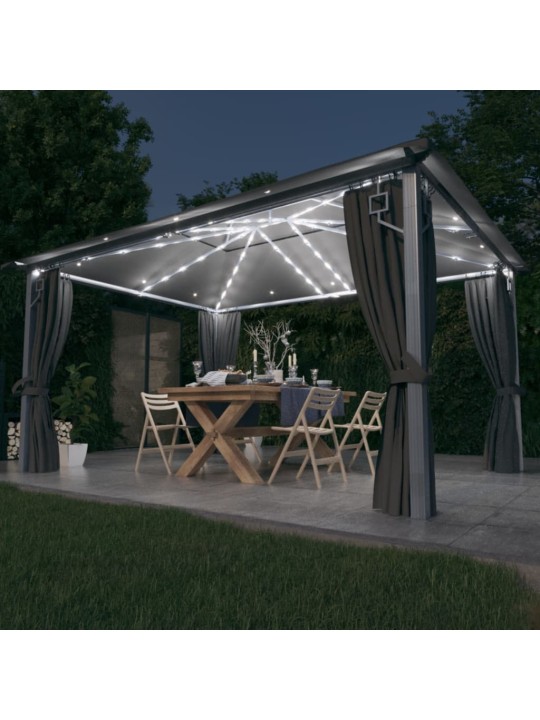 Altán závěsy a světelnými LED řetězy 4 x 3 m antracitový hliník