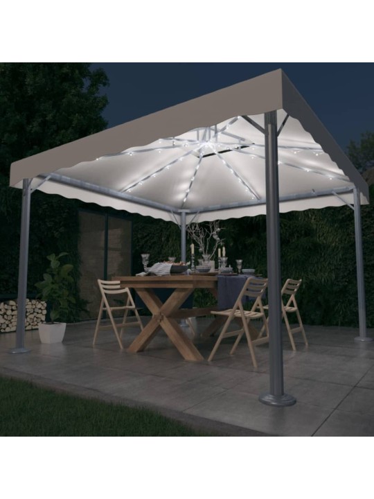 Altán se světelnými LED řetězy 300 x 300 cm krémový hliník