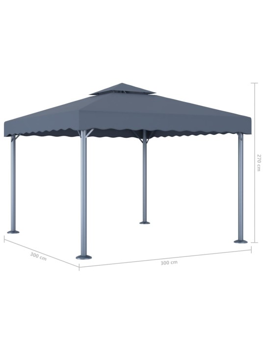 Altán se světelnými LED řetězy 300 x 300 cm antracitový hliník