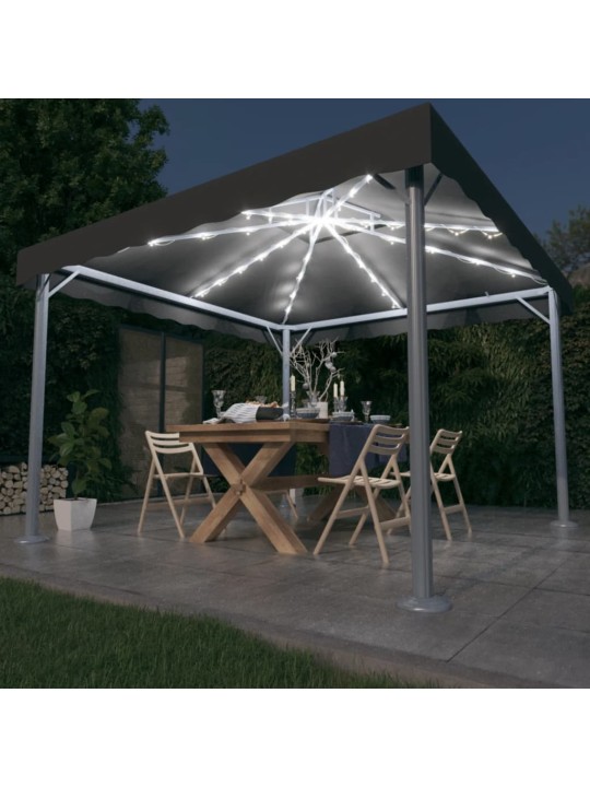 Altán se světelnými LED řetězy 300 x 300 cm antracitový hliník