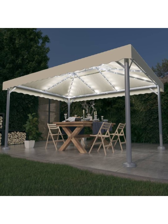 Altán se světelnými LED řetězy 400 x 300 cm krémový hliník