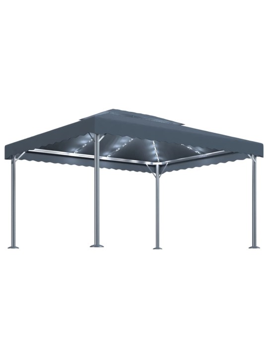 Altán se světelnými LED řetězy 400 x 300 cm antracitový hliník