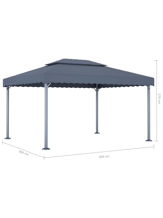 Altán se světelnými LED řetězy 400 x 300 cm antracitový hliník