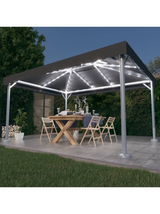 Altán se světelnými LED řetězy 400 x 300 cm antracitový hliník
