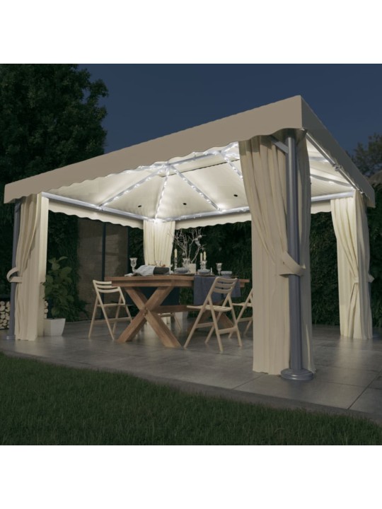 Altán se závěsy a světelnými LED řetězy 4 x 3 m krémově bílý
