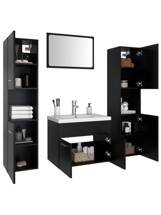 Set koupelnového nábytku černý dřevotříska