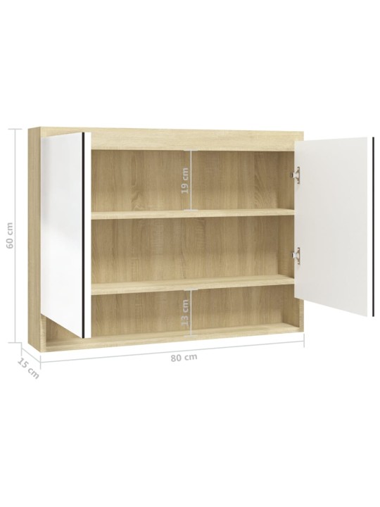 Koupelnová skříňka se zrcadlem 80 x 15 x 60 cm MDF bílá a dub