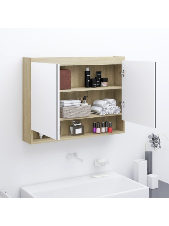 Koupelnová skříňka se zrcadlem 80 x 15 x 60 cm MDF bílá a dub