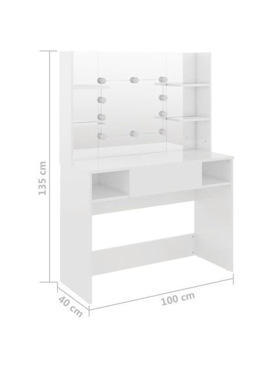 Kosmetický stolek s LED světly 100x40x135 cm MDF zářivě bílý