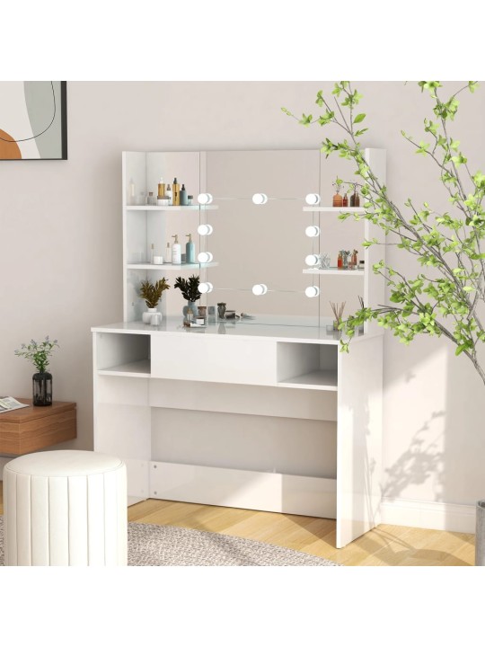 Kosmetický stolek s LED světly 100x40x135 cm MDF zářivě bílý
