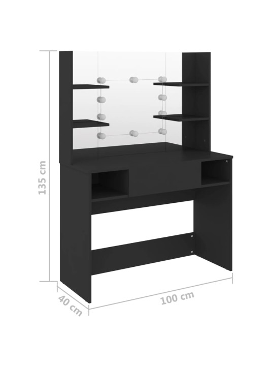 Kosmetický stolek s LED světly 100 x 40 x 135 cm MDF černý