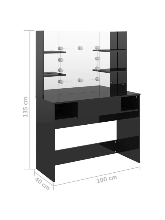 Kosmetický stolek s LED světly 100x40x135 cm MDF zářivě černý