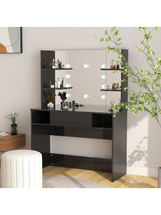 Kosmetický stolek s LED světly 100x40x135 cm MDF zářivě černý