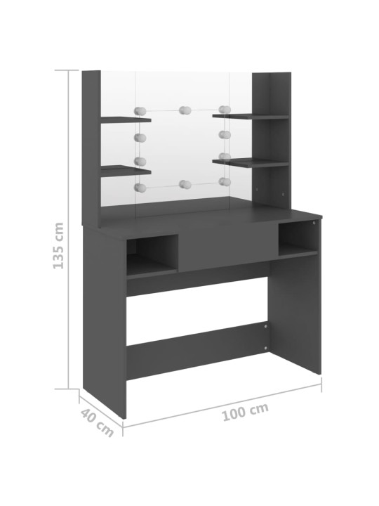 Kosmetický stolek s LED světly 100 x 40 x 135 cm MDF šedý