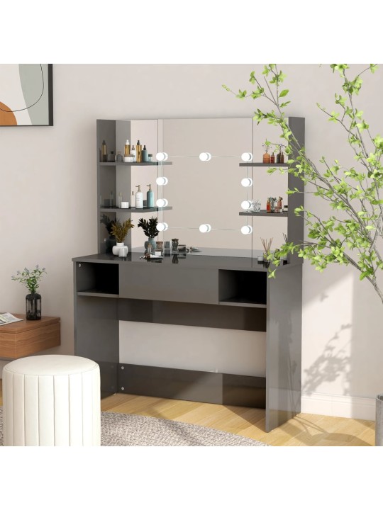 Kosmetický stolek s LED světly 100x40x135 cm MDF zářivě šedý