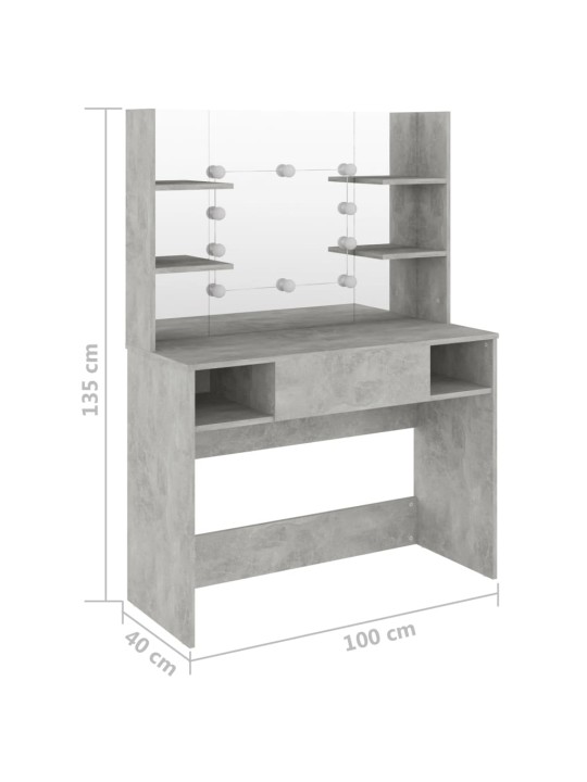Kosmetický stolek s LED světly 100x40x135 cm MDF betonově šedý