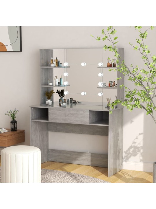 Kosmetický stolek s LED světly 100x40x135 cm MDF betonově šedý