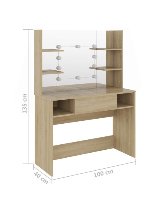 Kosmetický stolek s LED světly 100 x 40 x 135 cm MDF dub