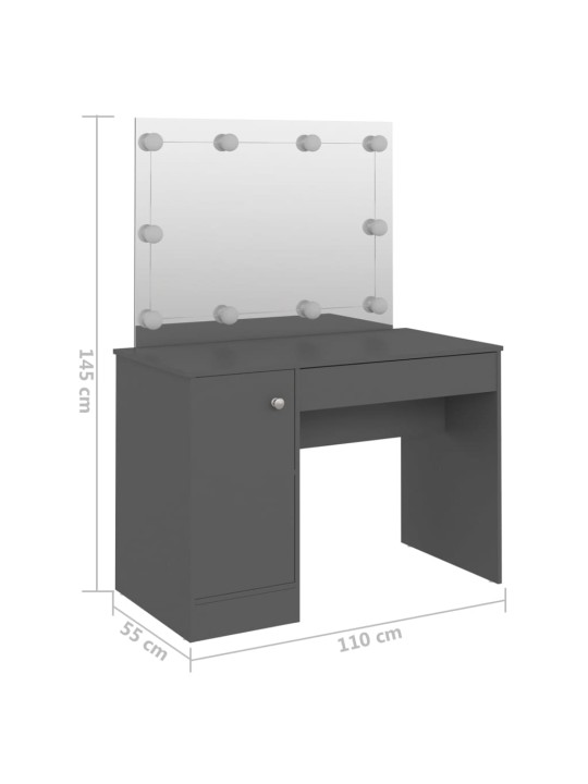 Kosmetický stolek s LED světly 110 x 55 x 145 cm MDF šedý
