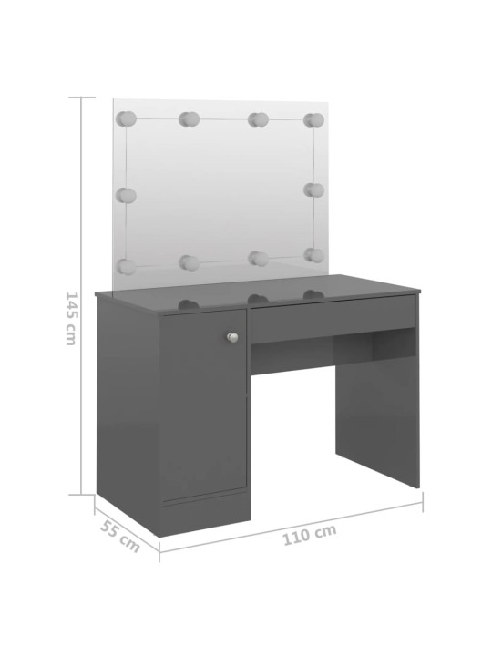 Kosmetický stolek s led světly 110x55x145 cm mdf zářivě šedý