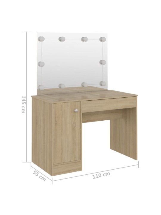 Kosmetický stolek s LED světly 110 x 55 x 145 cm MDF dub