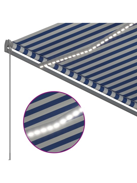 Ručně zatahovací markýza s led světlem 300 x 250 cm modrobílá
