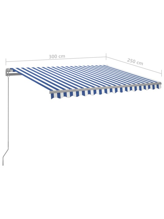 Ručně zatahovací markýza s led světlem 300 x 250 cm modrobílá