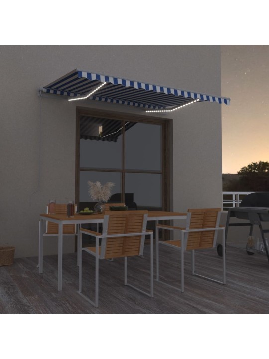 Ručně zatahovací markýza s led světlem 300 x 250 cm modrobílá