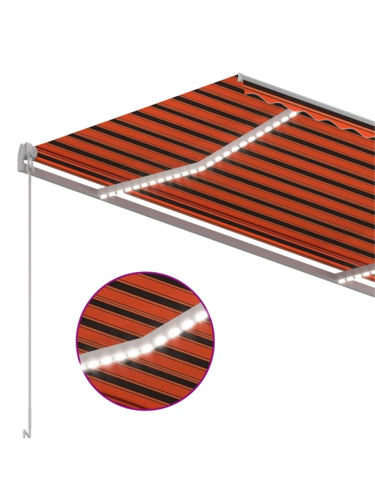 Ručně zatahovací markýza s led světlem 300x250 cm oranžovohnědá