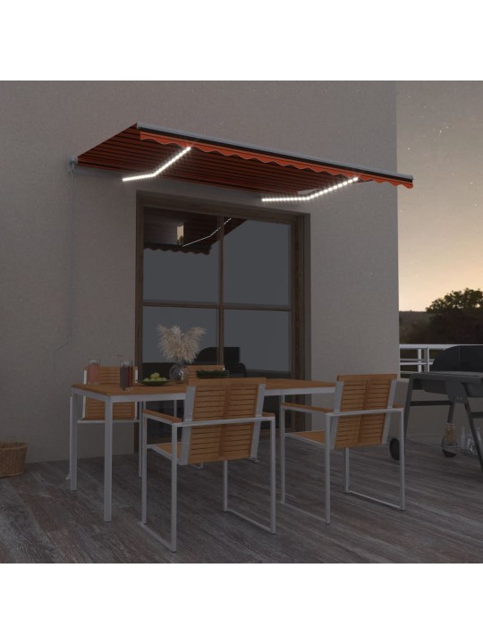 Ručně zatahovací markýza s led světlem 300x250 cm oranžovohnědá
