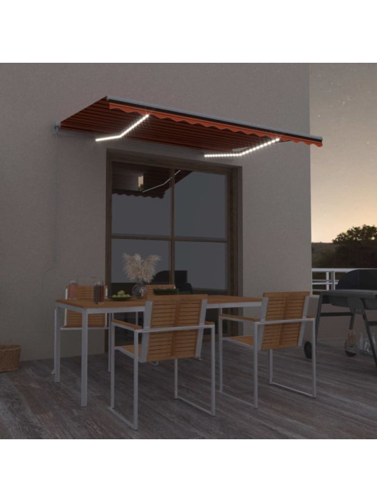 Ručně zatahovací markýza s led světlem 350x250 cm oranžovohnědá
