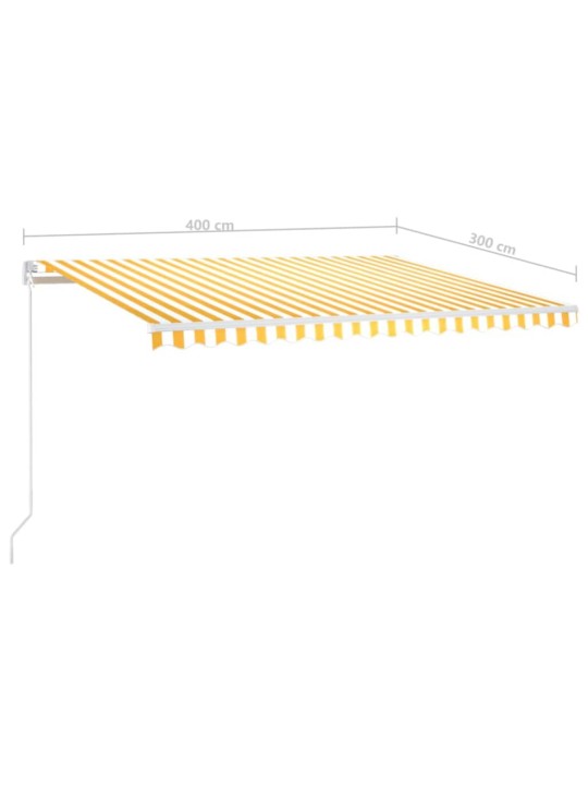 Ručně zatahovací markýza s LED světlem 400 x 300 cm žlutobílá