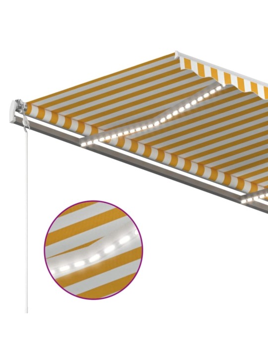 Automatická markýza LED a senzor větru 450 x 300 cm žlutá/bílá