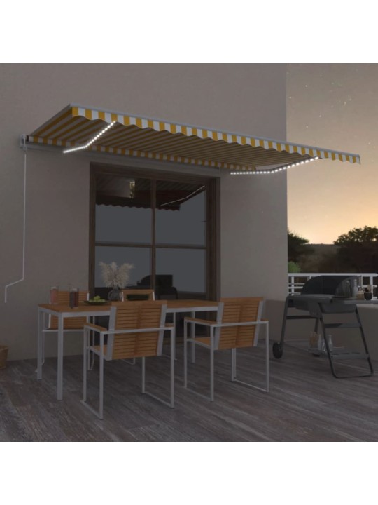 Automatická markýza LED a senzor větru 500 x 300 cm žlutá/bílá