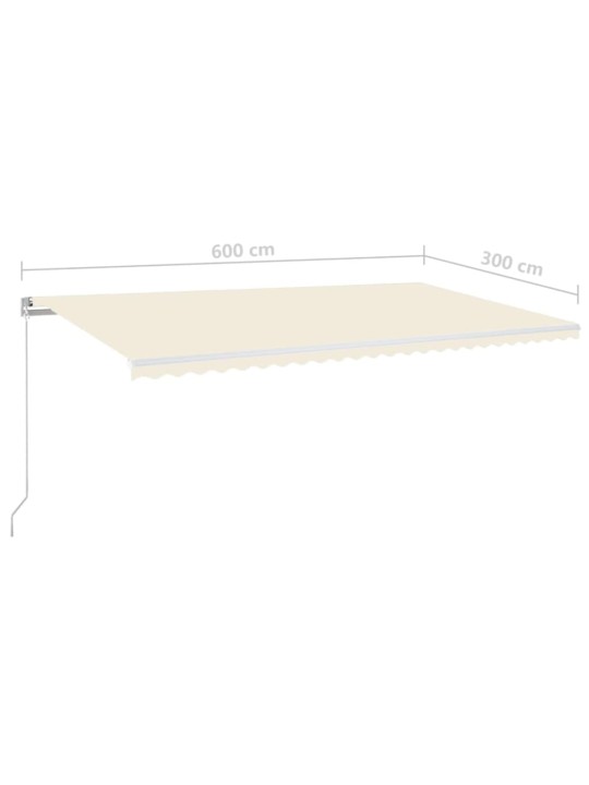 Ručně zatahovací markýza s LED světlem 600 x 300 cm krémová