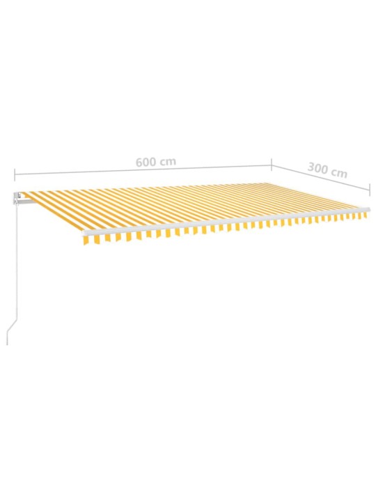 Ručně zatahovací markýza s LED světlem 600 x 300 cm žlutobílá