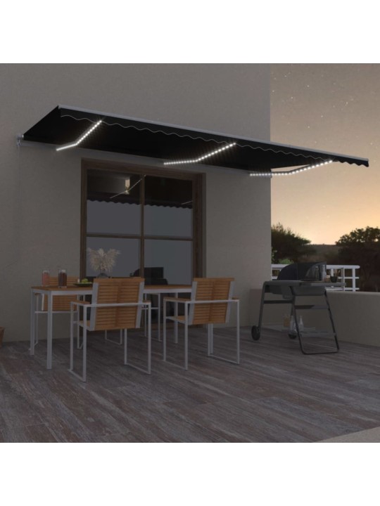 Ručně zatahovací markýza s LED světlem 600 x 300 cm antracitová