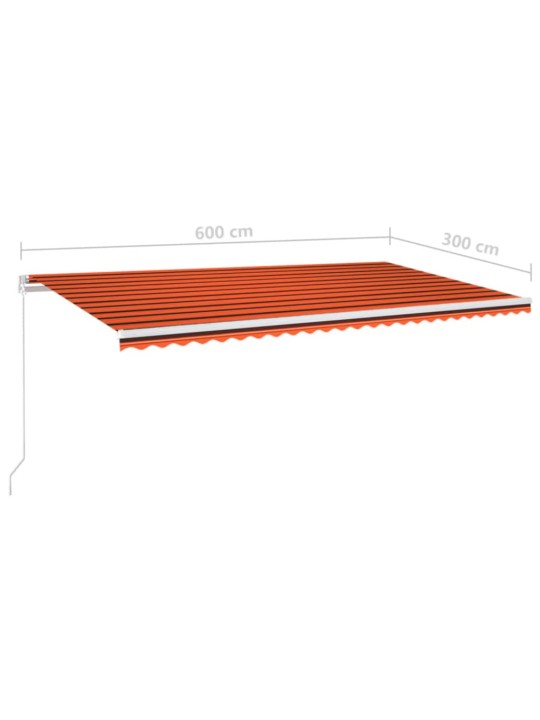 Ručně zatahovací markýza s LED světlem 600x300 cm oranžovohnědá