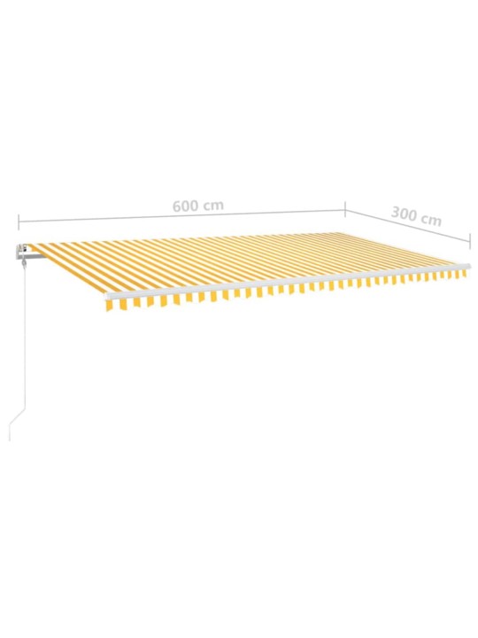 Automatická markýza LED a senzor větru 600 x 300 cm žlutobílá