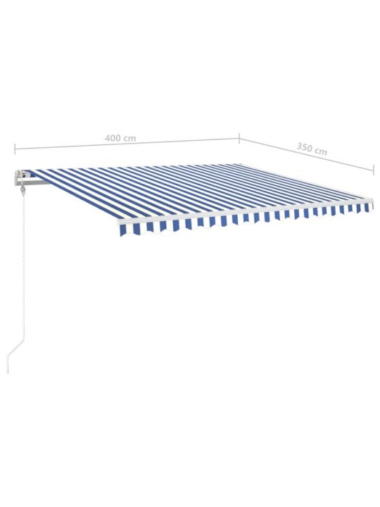 Automatická markýza LED a senzor větru 400 x 350 cm modrobílá