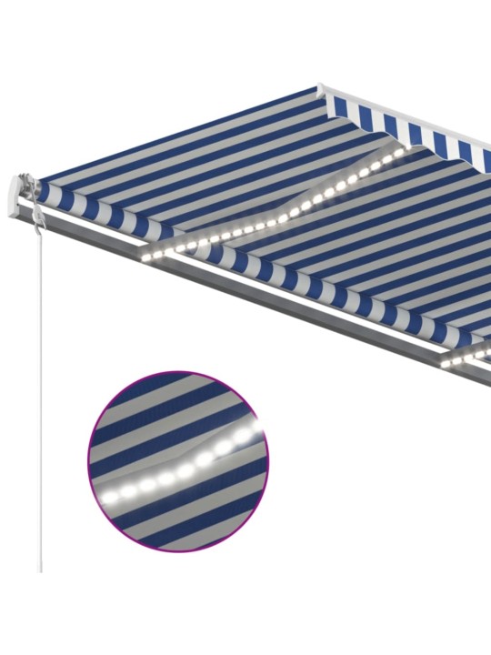 Automatická markýza LED a senzor větru 450 x 350 cm modrobílá